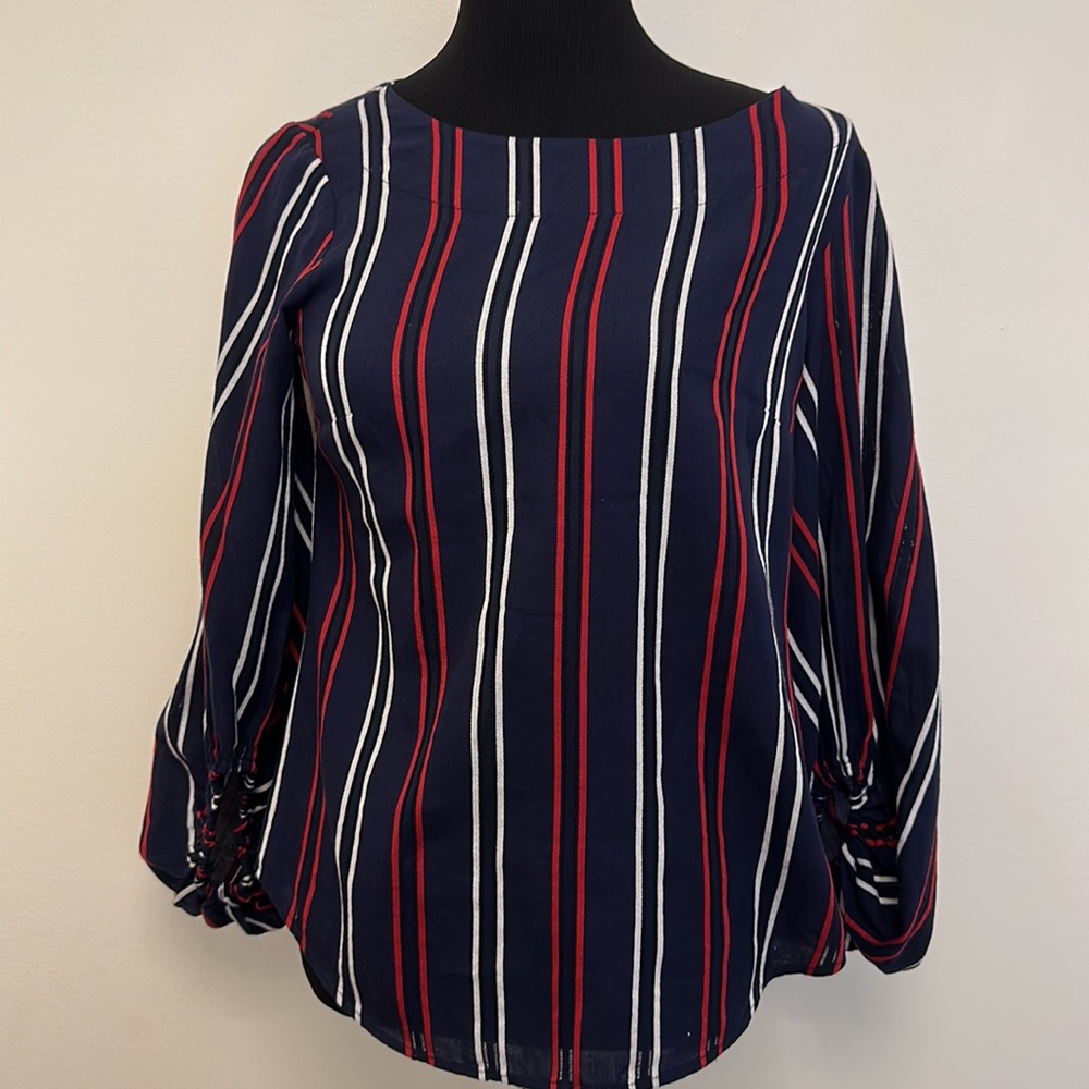 CABI Freedom Stripe Flag Balloon Sleeve Top Size XS